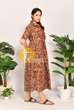 Mehroon collar kalamkari print cotton maxi dress