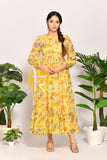 Yellow floral print georgette maxi dress