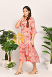 Pink floral print georgette maxi dress