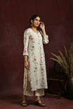 White and pink flower embroidered kurta and pant set