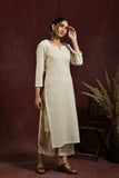White and golden self embroidered kurta and pant set
