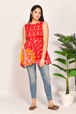 Red printed ikkat cotton tunic top