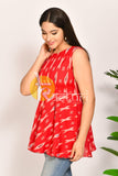 Red printed ikkat cotton tunic top