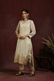 White and golden kurta and pant set with dupatta