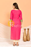 Magenta embroidered border cotton kurta and pant set