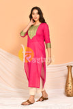 Magenta embroidered border cotton kurta and pant set