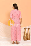 Pink black embroidered flared a-line cotton kurta and pant set