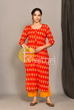 Orange yellow printed ikkat cotton kurta and pant set