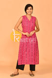 Pink and black sambhalpuri print cotton kurta with pant set-s6