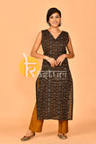 Black and yellow sambhalpuri print cotton kurta with pant set-s13