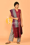 Mehroon and grey sambalpuri print cotton kurta with pant set-s4