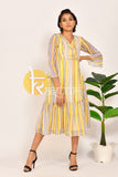 Yellow and multicolor stripes pattern georgette dress