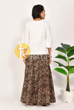 White and black printed cotton top and skirt