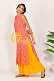 Pink and yellow floral print cotton kurta with palazzo set