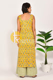 Yellow green printed cotton kurta with palazzo set