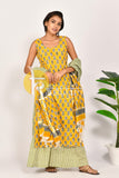 Yellow green printed cotton kurta with palazzo set