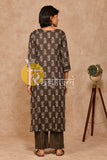 Chocolate brown floral print cotton kurta with pant set