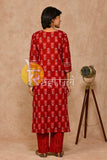 Maroon floral print cotton kurta with pant set