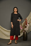 Black ikkat kurta pant set with dupatta