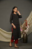 Black ikkat kurta pant set with dupatta