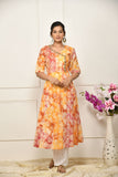 Orange cotton tie-dye batik print kurta pant set