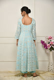  blue georgette gota patti embroideredâ  flared anarkali with bottom and net dupatta.