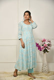  blue georgette gota patti embroideredâ  flared anarkali with bottom and net dupatta.