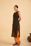Sambalpuri kurta with plain orange bottom 3 piece suit set with contrast m/o dupatta.