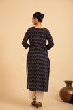 Navy blue pure cotton  pochampally  ikkat weave kurta with  conrast bottom  and dupatta