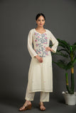 Hand made pure jamdani floral soft and fine cotton kurta with pant and dupatta