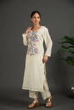 Hand made pure jamdani floral soft and fine cotton kurta with pant and dupatta