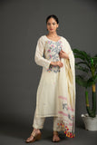 Hand made pure jamdani floral soft and fine cotton kurta with pant and dupatta