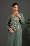 A Hand made pure jamdani floral soft and fine cotton kurta with pant and dupatta
