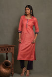 Bhagalpuri katan three piece dupatta suit with embroidered neckline.