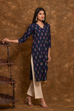 Pure cotton pochampally Ikkat weave kurta with contrast bottom and dupatta