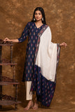 Pure cotton pochampally Ikkat weave kurta with contrast bottom and dupatta