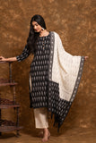 Pure cotton pochampally Ikkat weave kurta with contrast bottom and dupatta