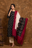 Pure cotton Pochampally double Ikkat weave kurta with contrast bottom and dupatta