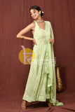 Green light embroidered anarkali kurta set with dupatta