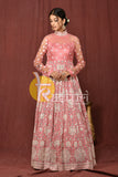 Pink embroidered with mirror work anarkali kurta dress