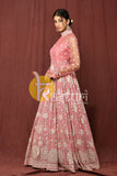 Pink embroidered with mirror work anarkali kurta dress