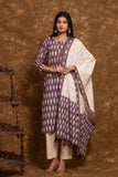 Pure cotton pochampally Ikkat weave kurta with contrast bottom and dupatta