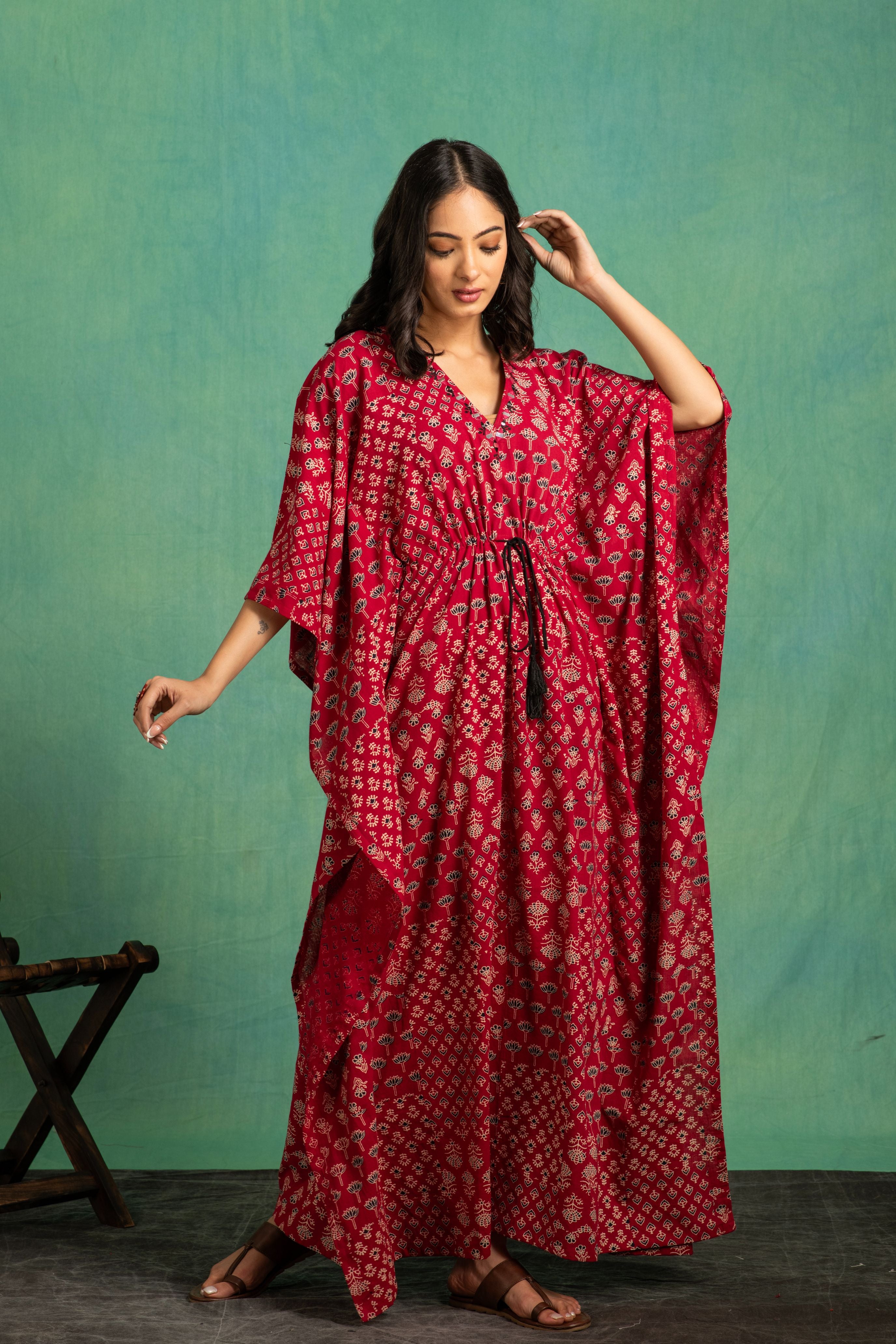 Ajrakh handblock pure cotton one piece kaftan dress