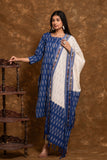 Pure cotton pochampally Ikkat weave kurta with contrast bottom and dupatta