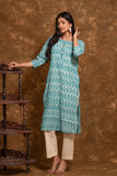 Pure cotton pochampally Ikkat weave kurta with contrast bottom and dupatta