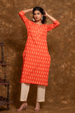 Pure cotton Pochampally double Ikkat weave kurta with contrast bottom and dupatta