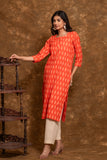 Pure cotton Pochampally double Ikkat weave kurta with contrast bottom and dupatta