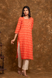 Pure cotton Pochampally double Ikkat weave kurta with contrast bottom and dupatta