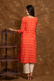 Pure cotton Pochampally double Ikkat weave kurta with contrast bottom and dupatta