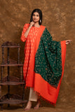 Pure cotton Pochampally double Ikkat weave kurta with contrast bottom and dupatta